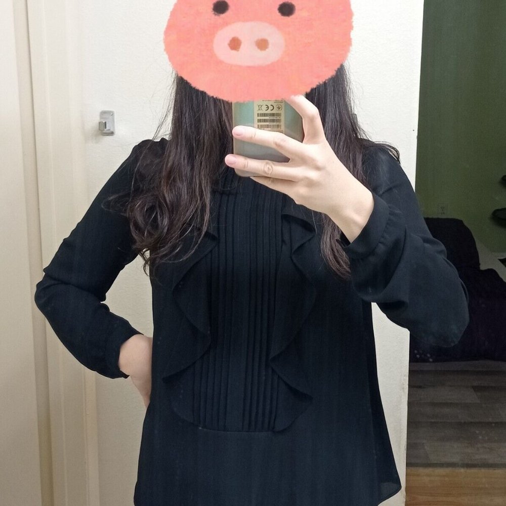 RACHEL ROY Womens Black Long Sleeve Blouse S Workwear